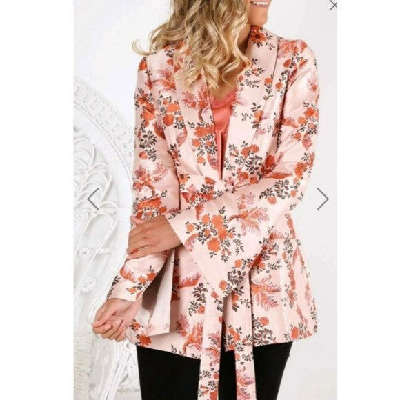 PREM THE LABEL blazer jacket dress floral cherry blossom Jacquard - Picture 3 of 9